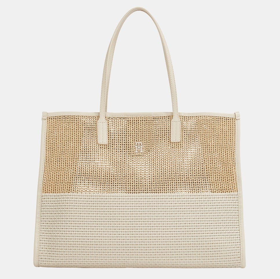 Tommy Hilfiger Bolso estilo tote confeccionado en rafia de color beige