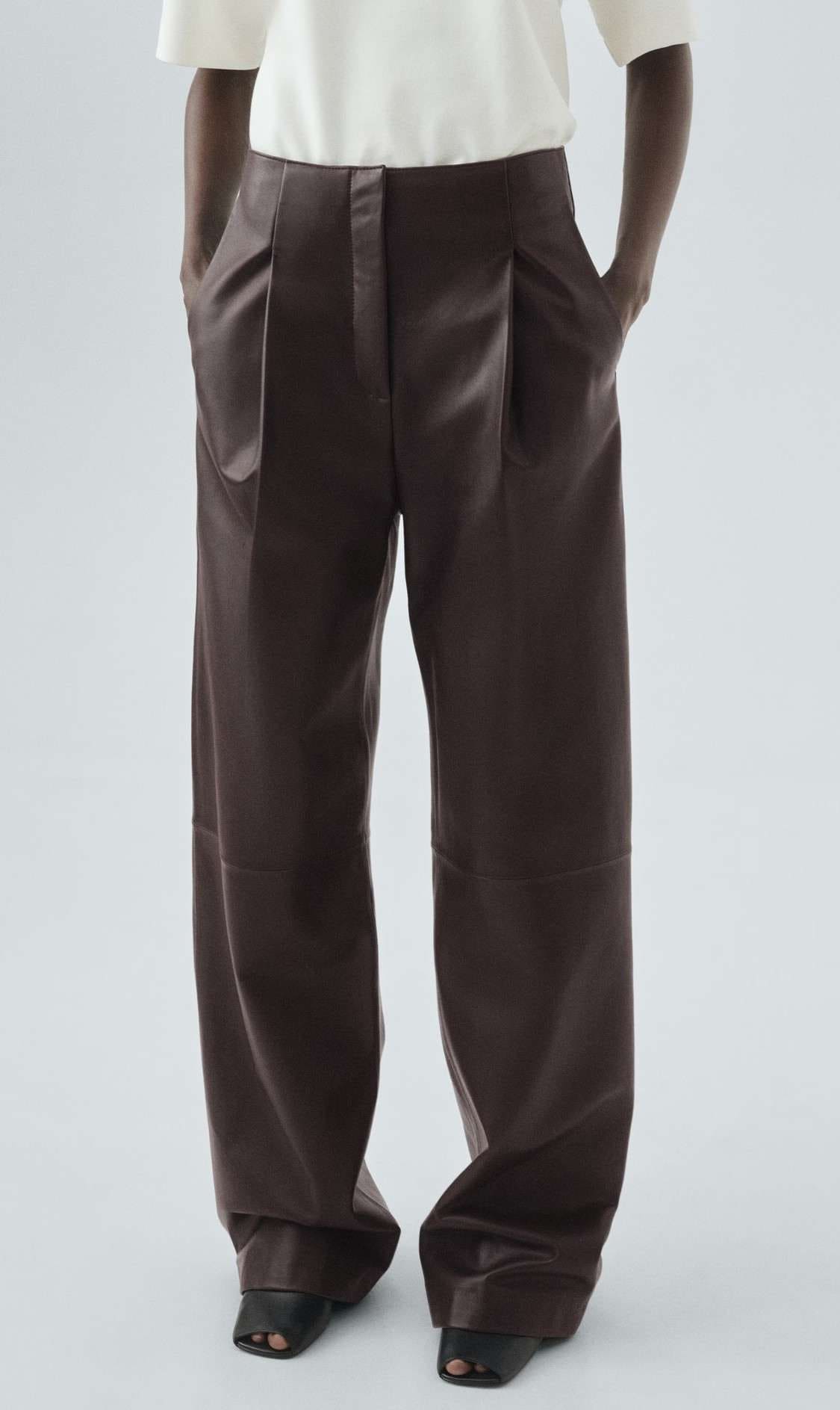 Pantalón recto 100 piel de Mango