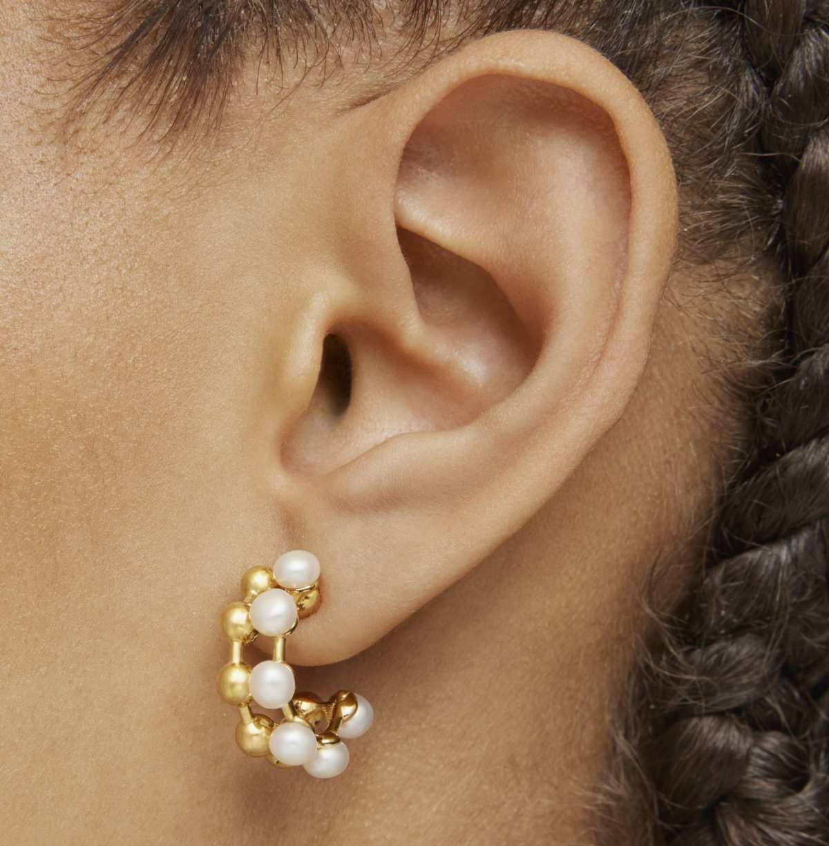 Pendientes dobles con baño de oro 18 kt sobre plata y perlas cultivadas Gloss de TOUS