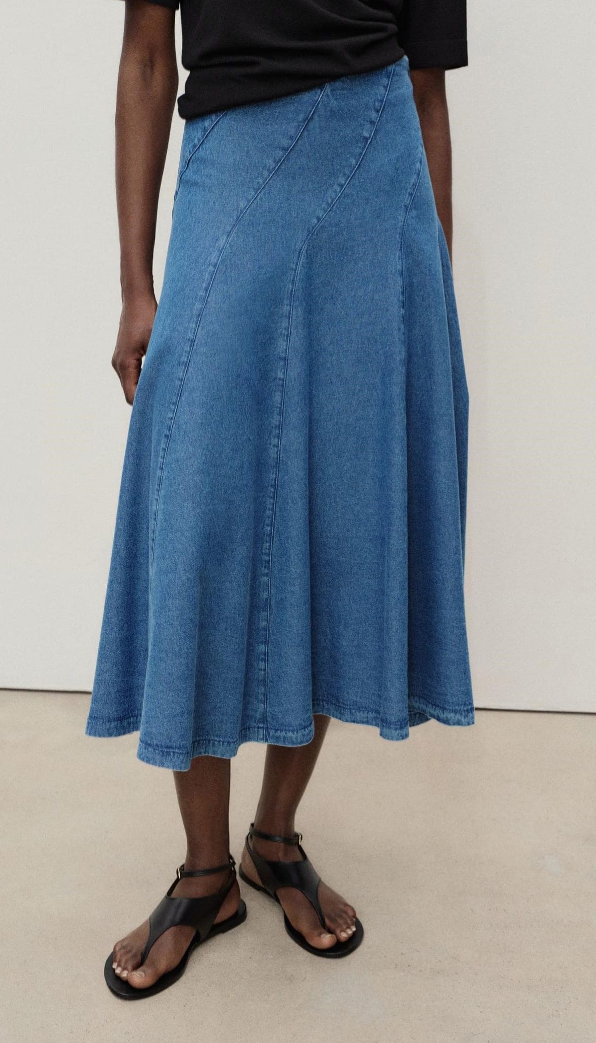 Falda midi denim con costuras, Mango