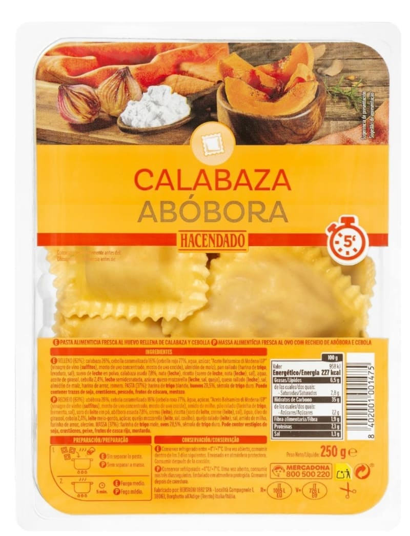 Pasta fresca medialunas calabaza con cebolla Hacendado