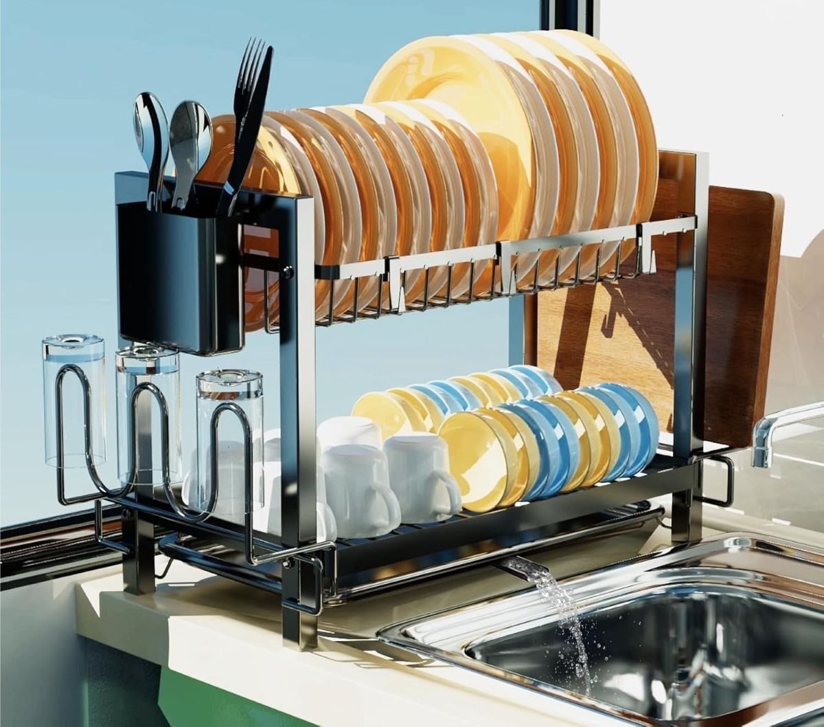 Escurridor de platos con dos niveles Yexati  de Amazon