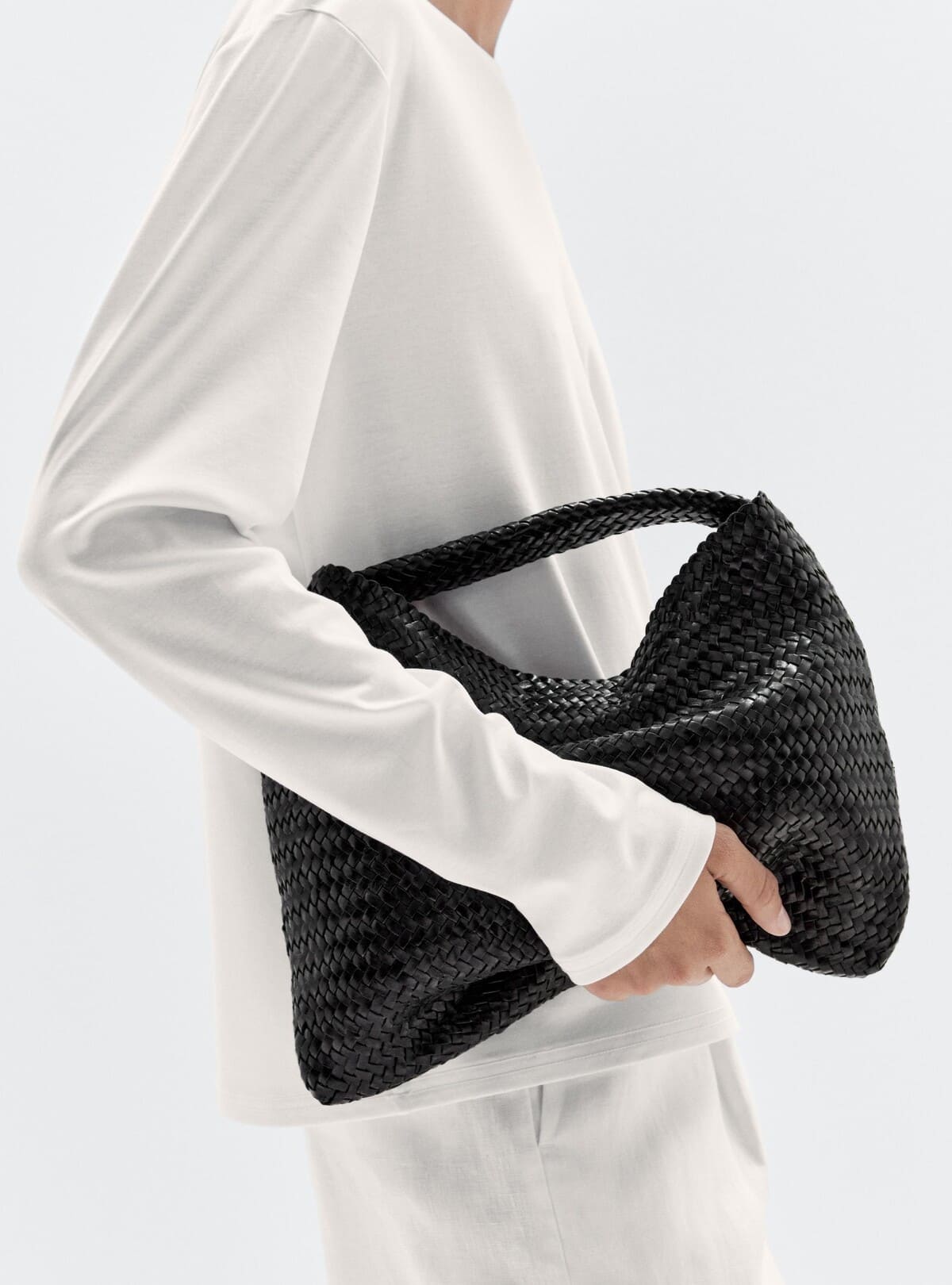 Bolso shopper trenzado de piel napa