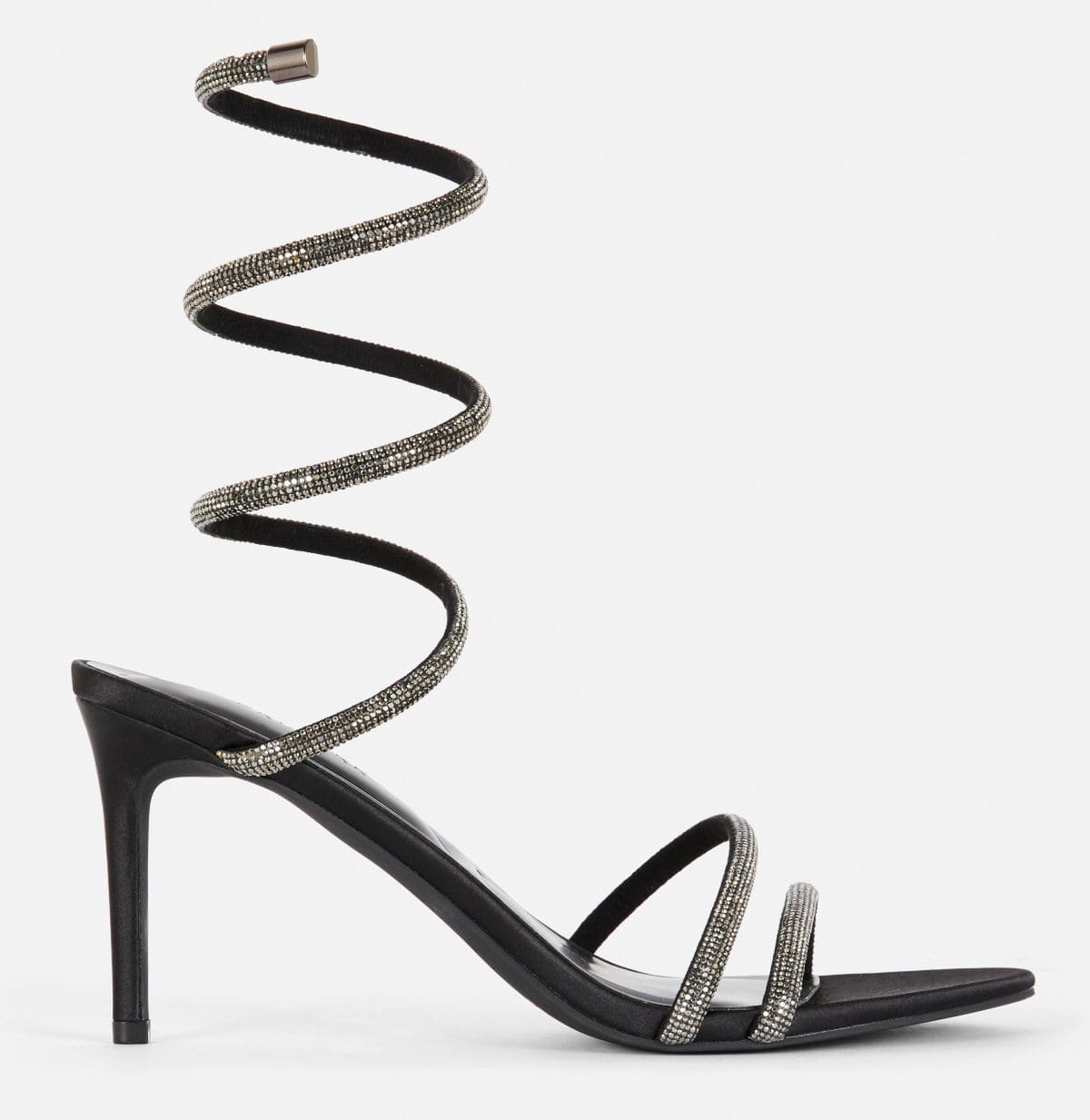 Sandalias de tacón con tira espiral y strass de Primark