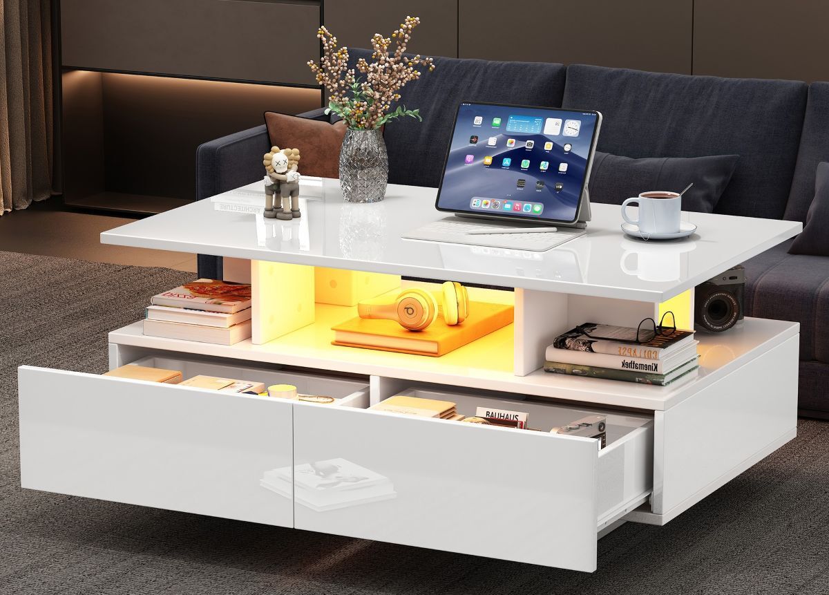 Mesa de centro con 2 cajones y compartimento abierto Muebles Chic de Leroy Merlin