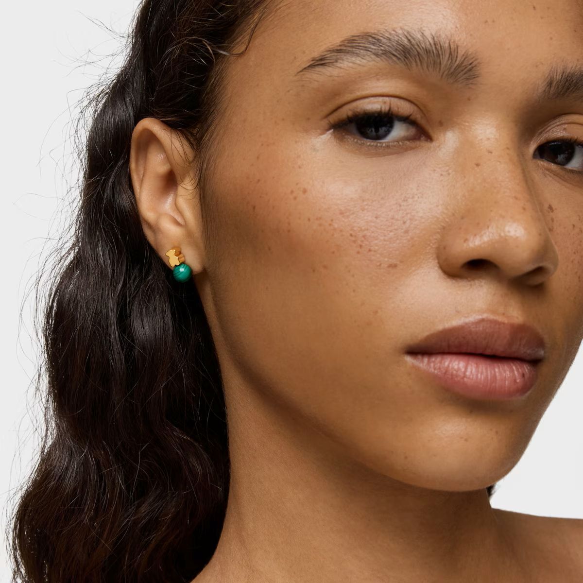 Pendientes con baño de oro 18 kt sobre plata y malaquita Icon Mesh de Tous