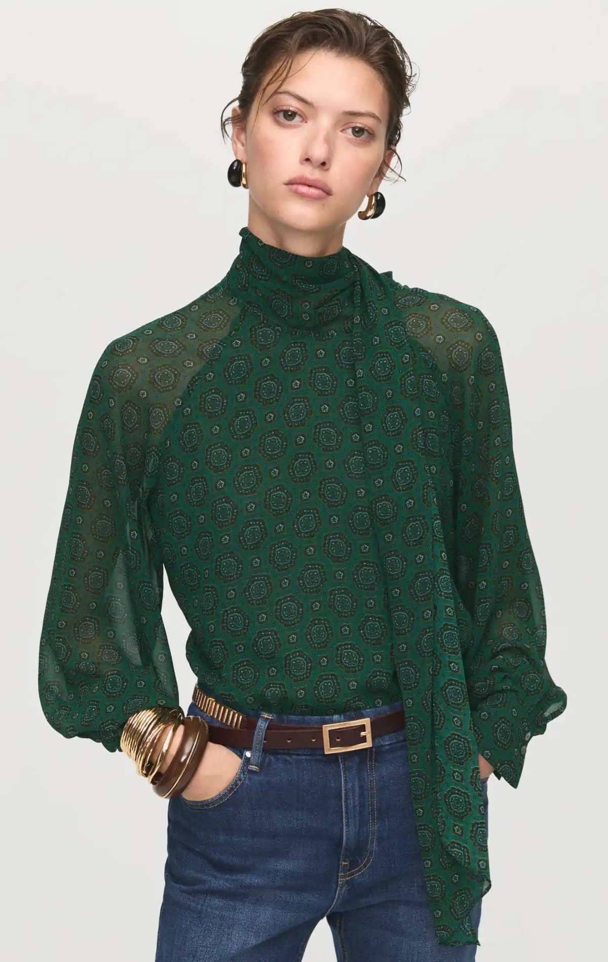 Blusa estampada cierre lazo de Mango