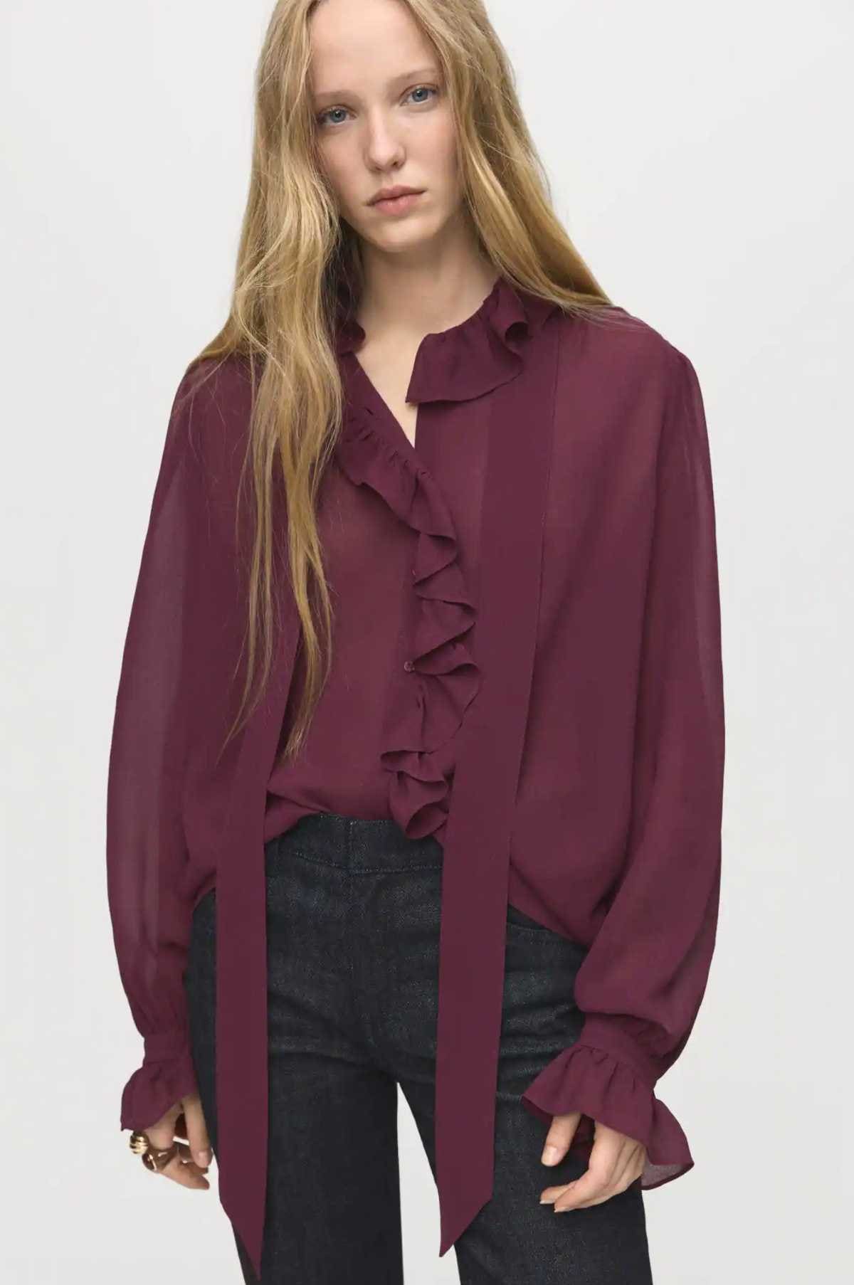 Blusa volantes fular de Mango