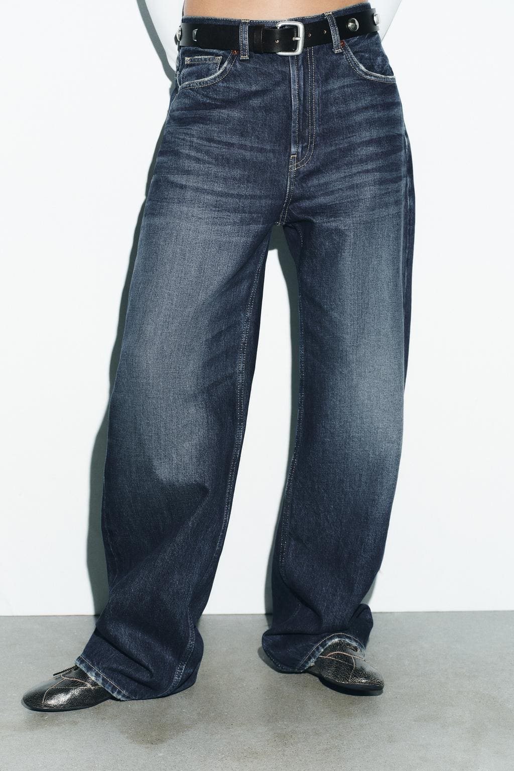 Jeans TRF straight wide tiro alto