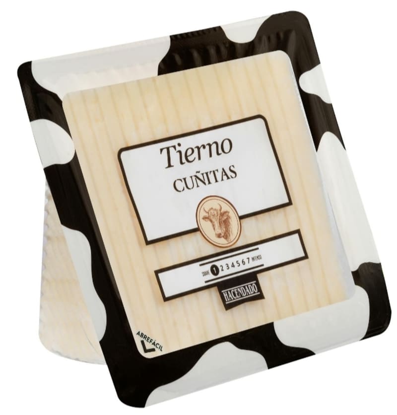 Queso tierno de vaca Hacendado cortado en cuñitas