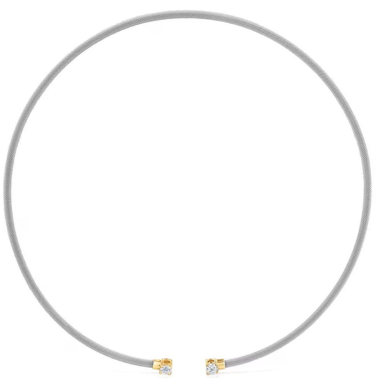 Collar abierto de acero, oro 14 kt y diamantes creados en laboratorio TOUS Mesh LGD