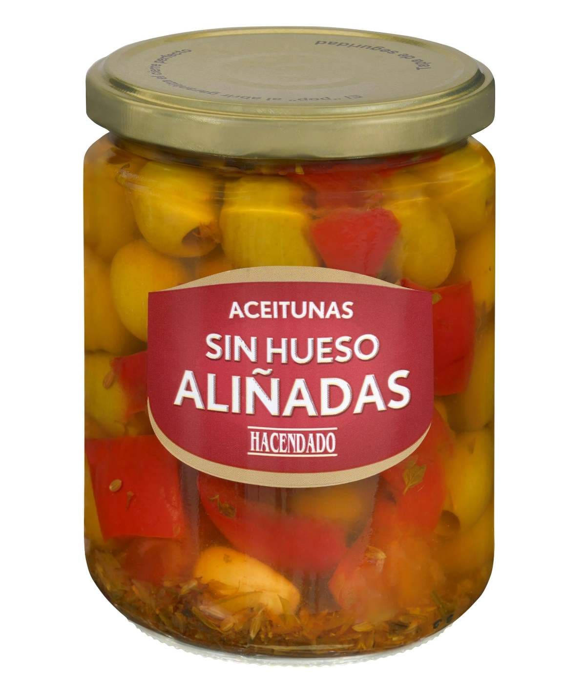 Aceitunas verdes sin hueso aliñadas Hacendado de Mercadona