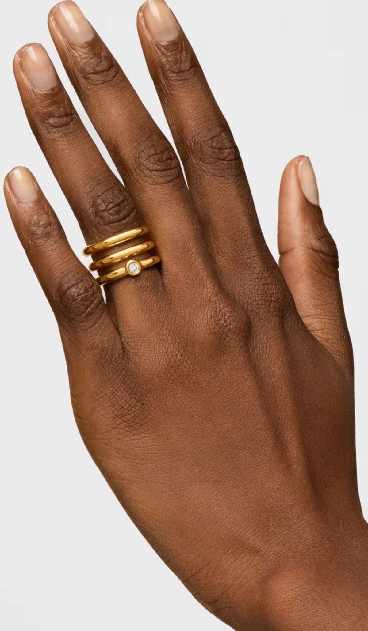 Anillo triple con baño de oro 18 kt sobre plata y diamante creado en laboratorio Line LGD de Tous