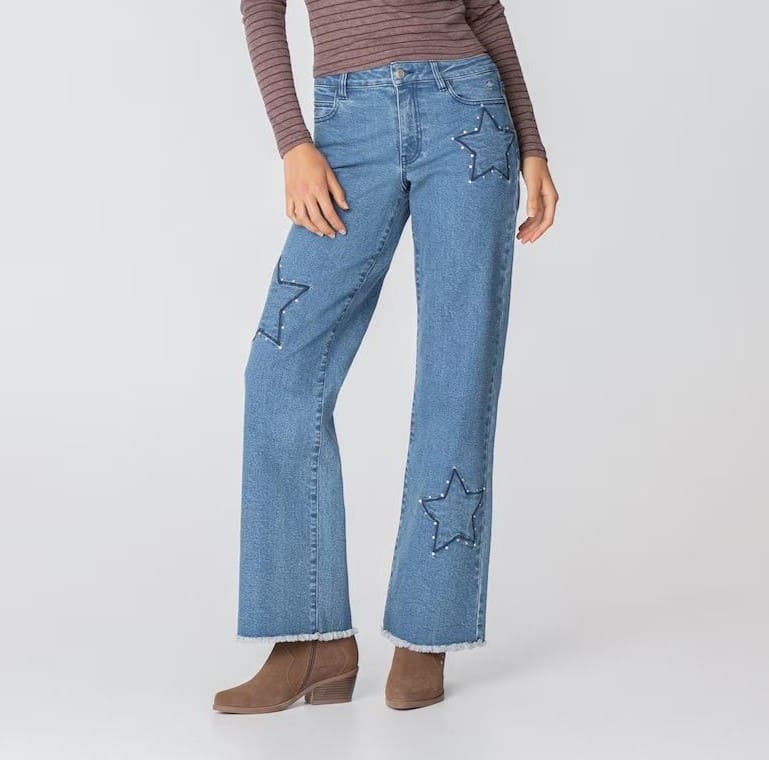 Vaqueros de talle alto con bordado de estrellas