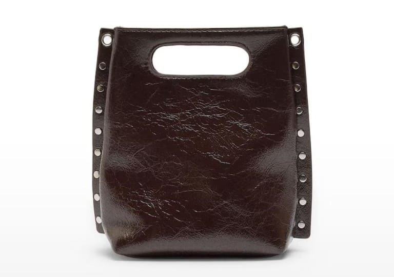 Bolso de mano convertible a bandolera con efecto craquelado y tachuelas