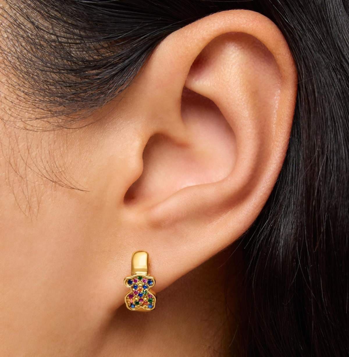 TOUS Pendientes de Plata de Primera Ley con Baño de Oro 18kt y Gemas Multicolor