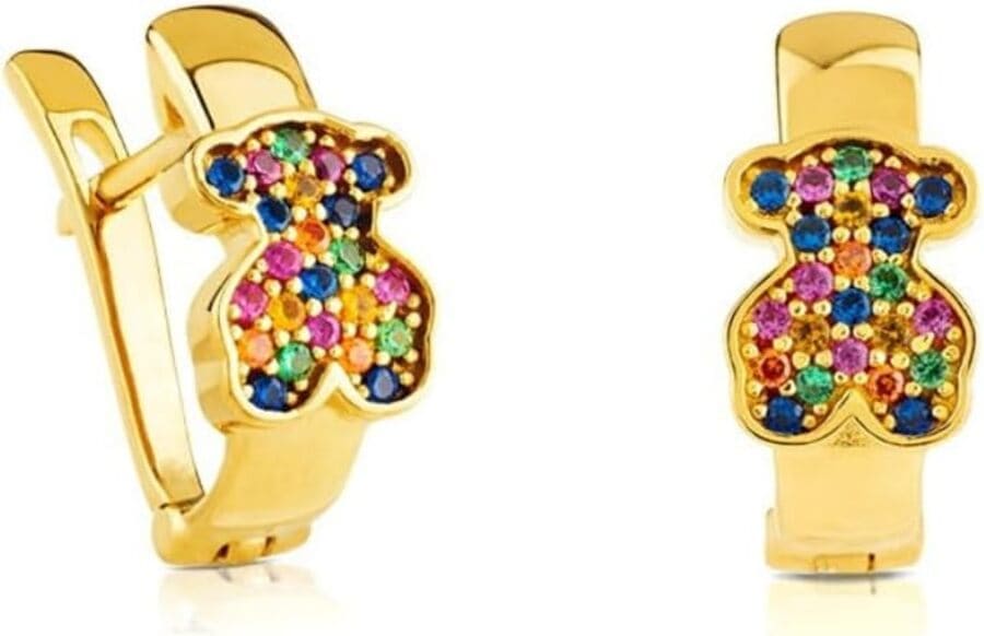 TOUS Pendientes de Plata de Primera Ley con Baño de Oro 18kt y Gemas Multicolor