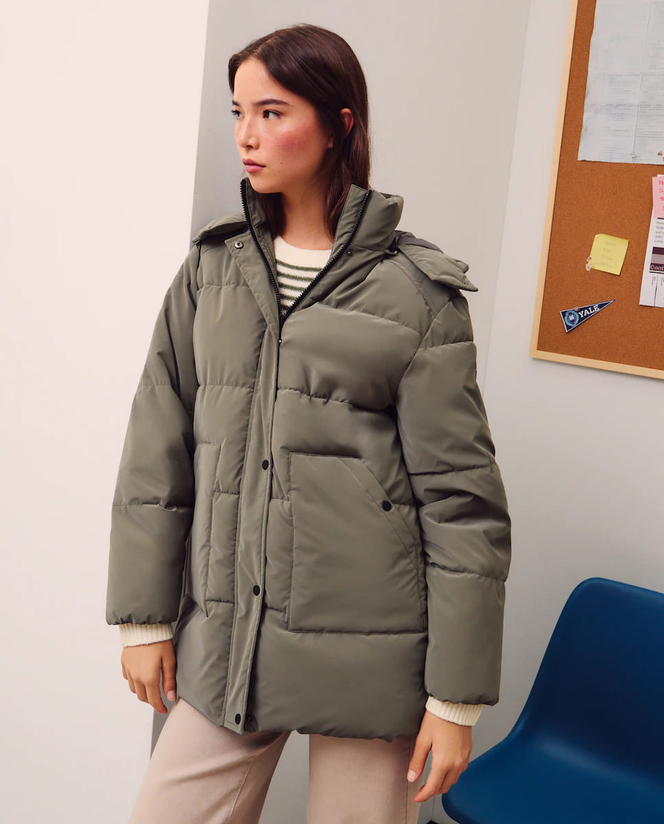 Abrigo acolchado largo y engomado, Green Coast