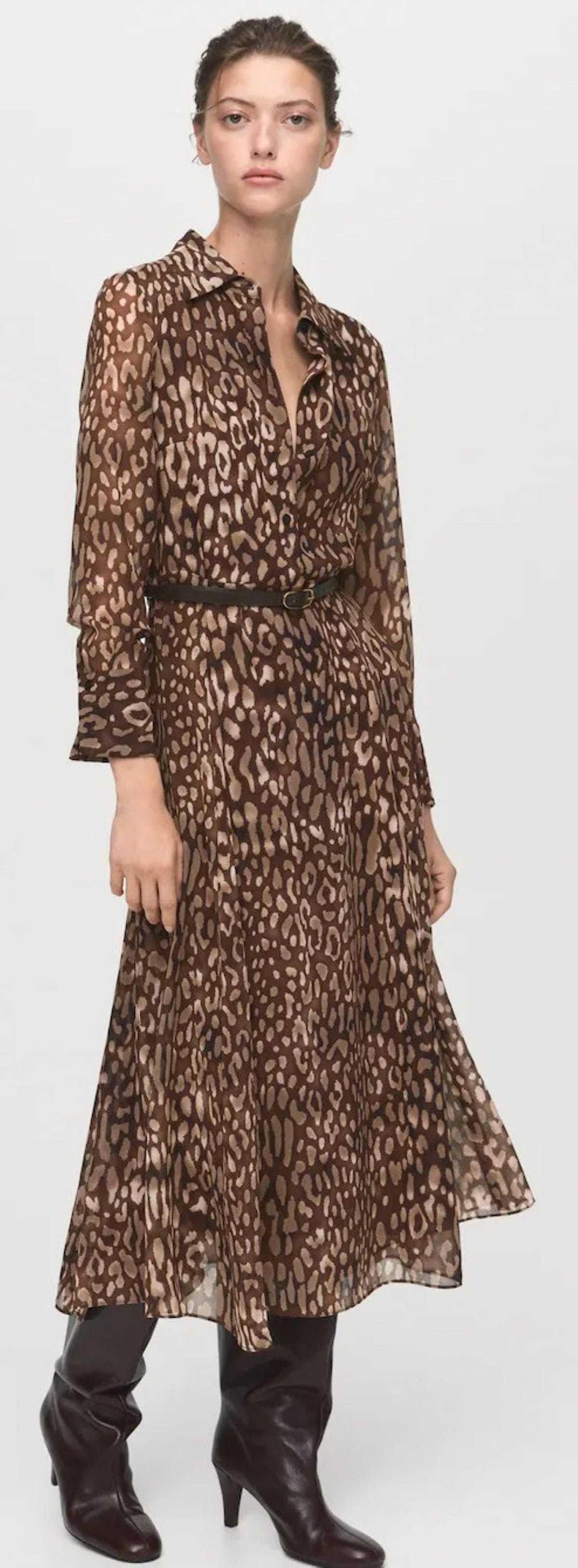 Vestido camisero leopardo cinturón de Mango