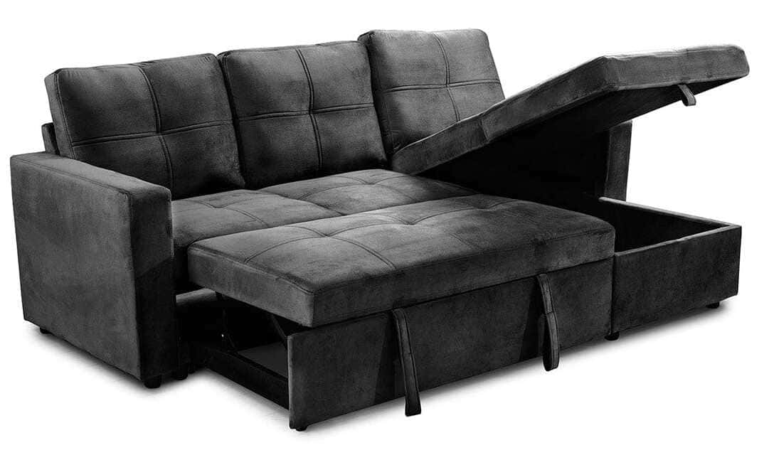 El sofá cama con chaise longue Pau en color negro de Leroy Merlin