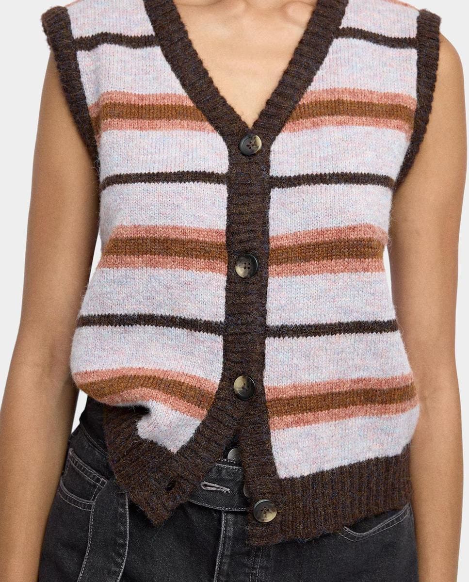 Chaleco de punto con botones y estampado de rayas