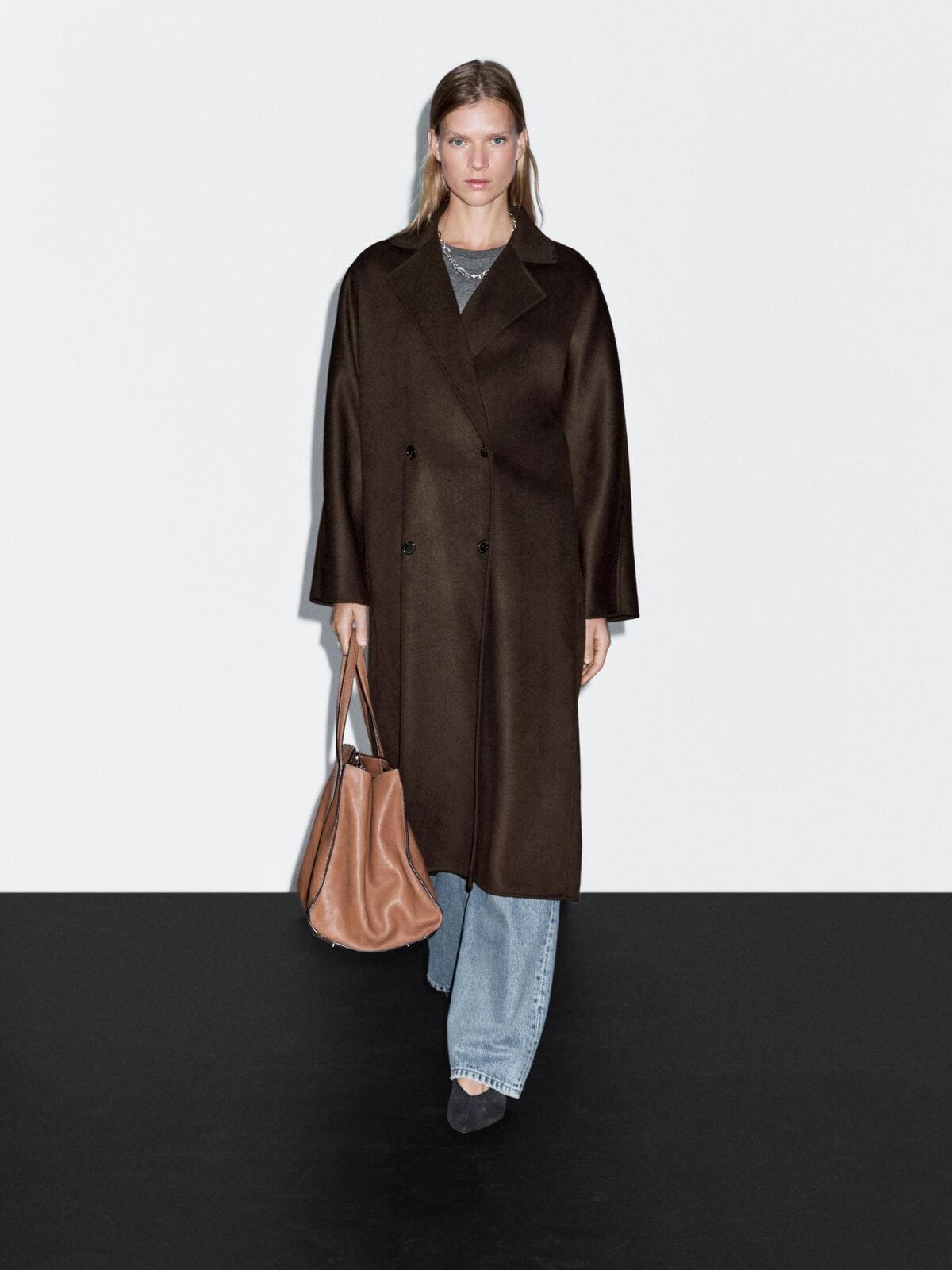 Abrigo largo cruzado con lana