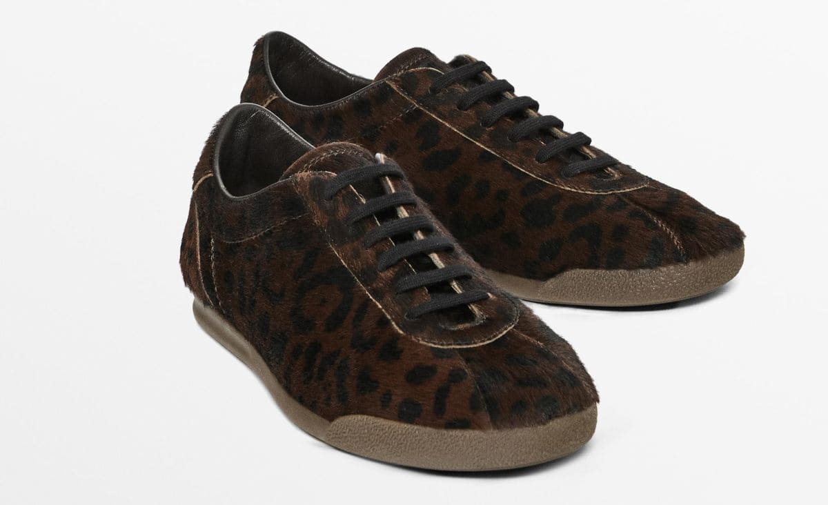 Deportivo piel con pelo estampado leopardo de Massimo Dutti