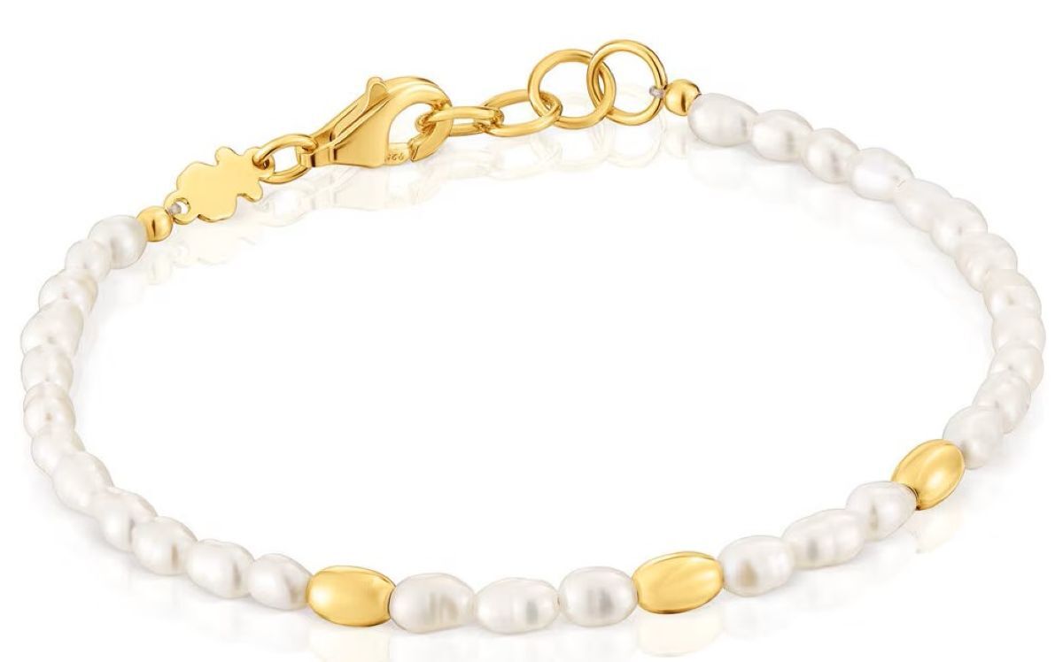 Pulsera con perlas cultivadas y baño de oro de 18 kt sobre plata Gloss de Tous