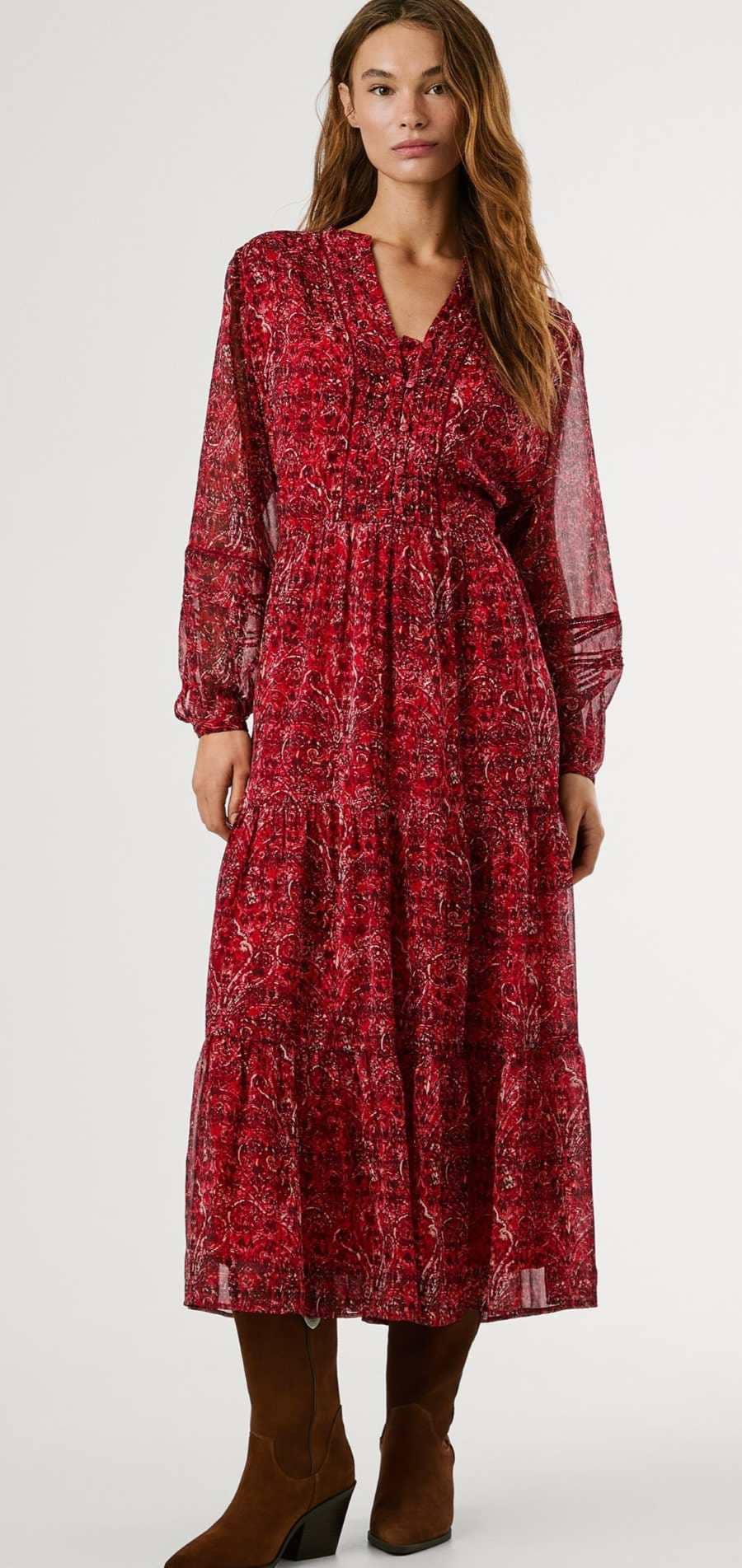 Pepe Jeans Vestido largo en chifón con estampado paisley en El Corte Inglés