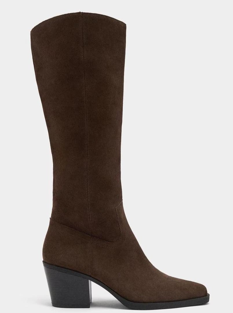 Botas de piel altas con costuras visibles en liso, Parfois