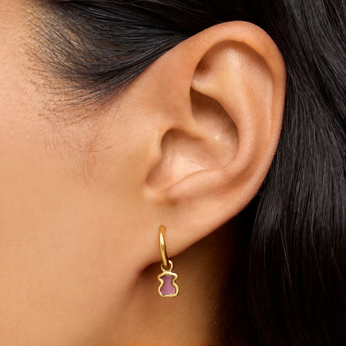 Pendientes aro con baño de oro 18 kt sobre plata oso rosa Gregal de Tous