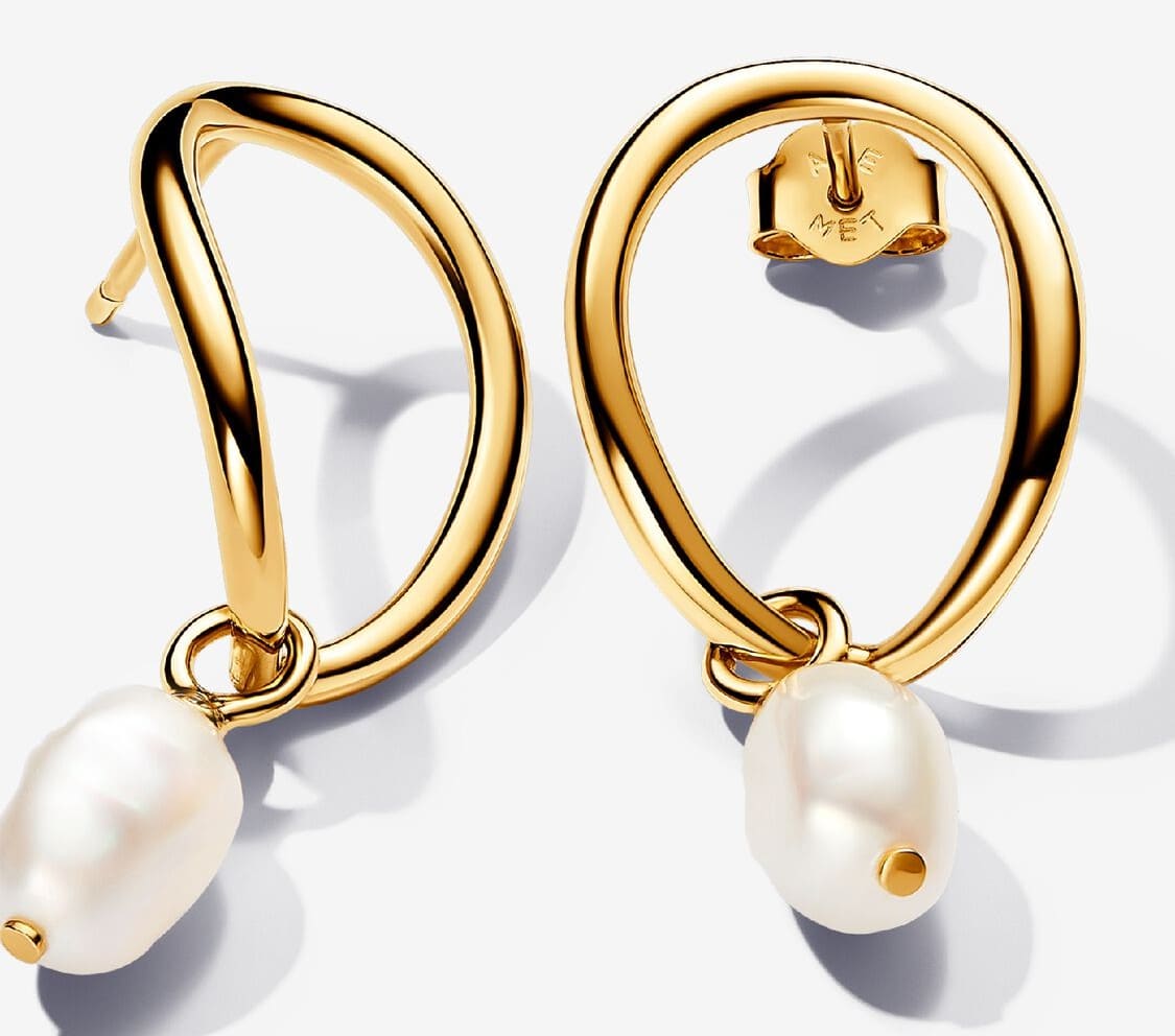 Pendientes Círculo Forma Orgánica y Perla Cultivada de Agua de Pandora