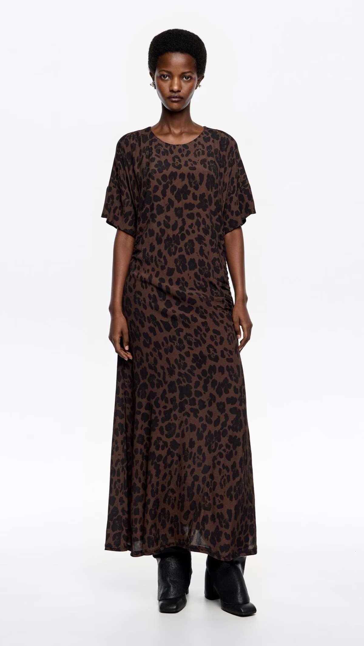 Bimba y Lola Vestido manga corta fruncido Leopard Big en El Corte Inglés