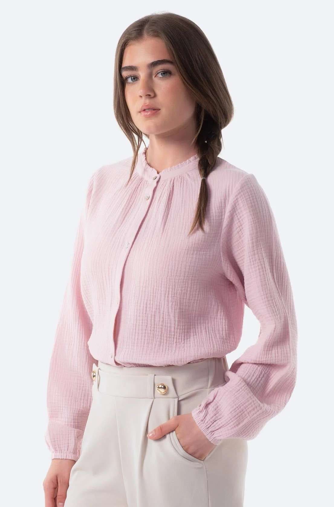 Blusa lisa de gasa con botones de Mujer TEX en Carrefour