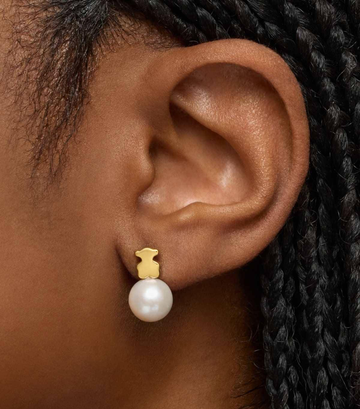 Pendientes oso con baño de oro 18 kt sobre plata y perla cultivada de agua dulce Sweet Dolls de TOUS