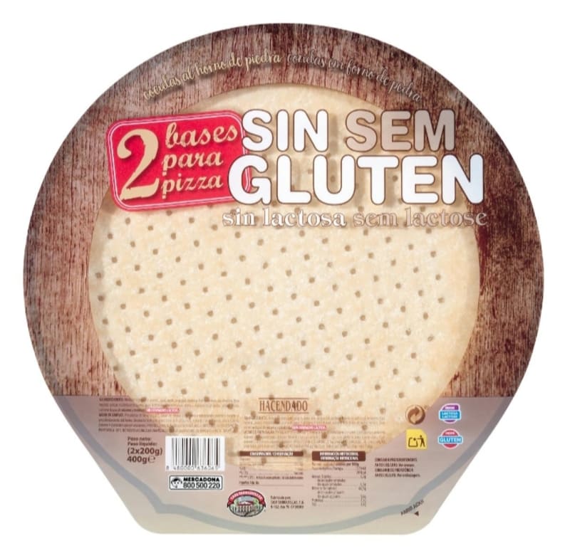 Bases de pizza sin gluten sin lactosa Hacendado ultracongeladas