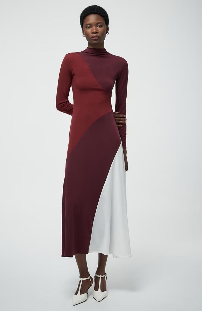 Vestido midi tricolor