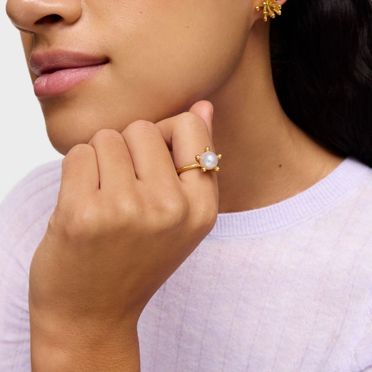 Anillo con baño de oro 18 kt sobre plata y perla cultivada TOUS Garden 