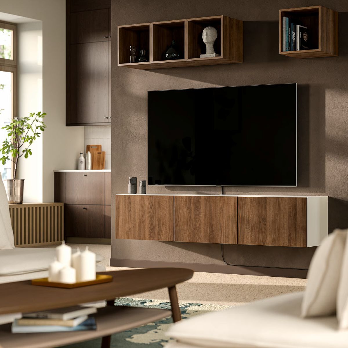 Mueble de televisión efecto nogal de la serie BESTÅ de Ikea