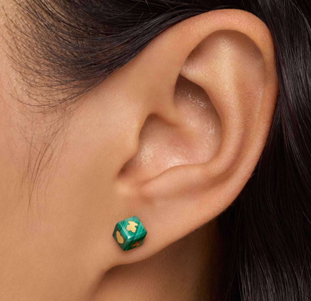 Pendientes de oro de 14 kt y malaquita Cube de TOUS