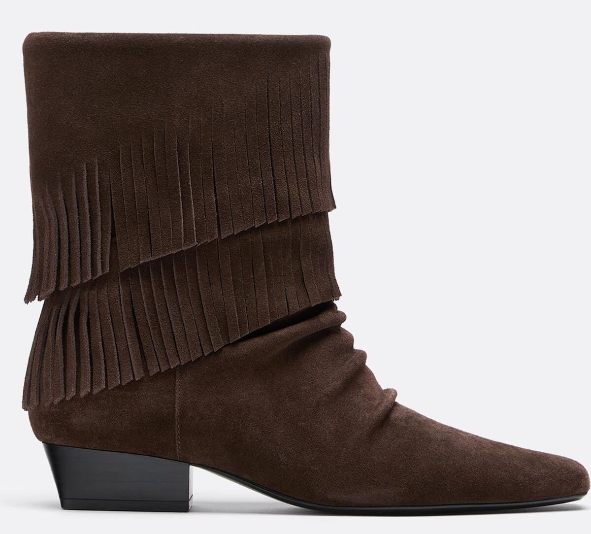 Botín plano de piel con flecos