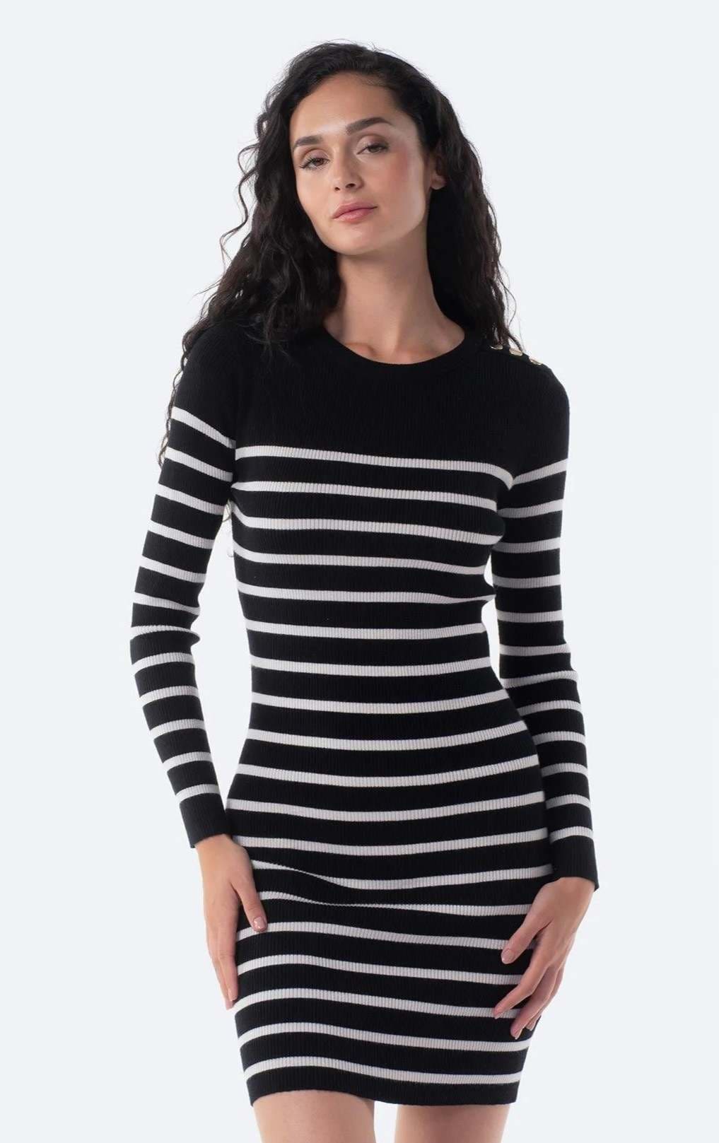 Vestido largo a rayas de punto con botones de Mujer TEX de Carrefour