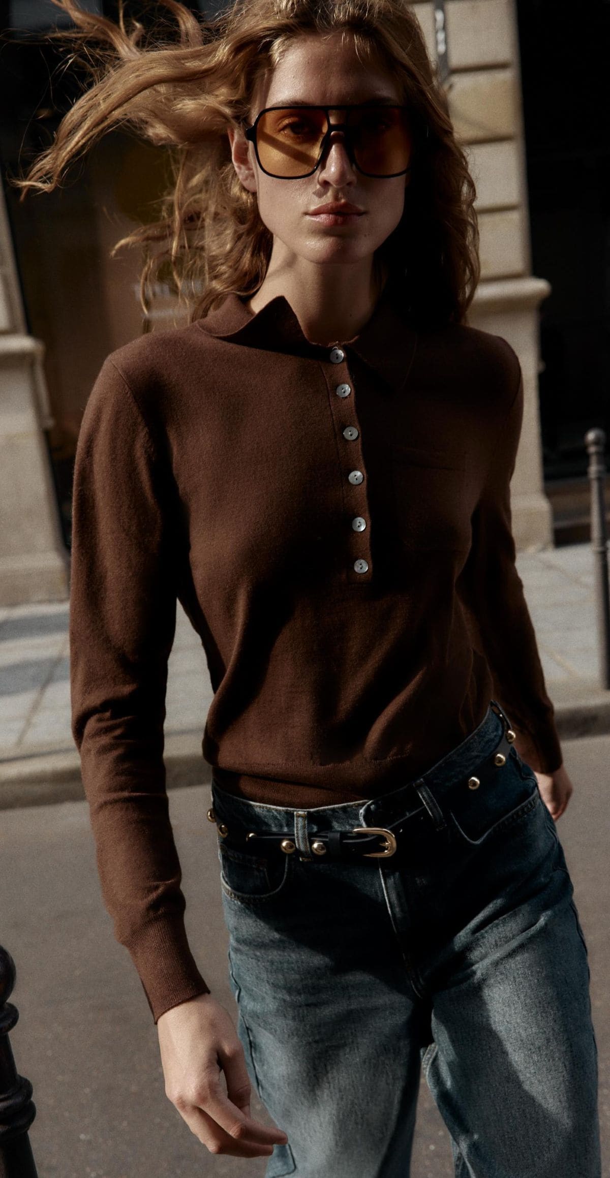 Jersey polo con lana y bolsillo de Zara