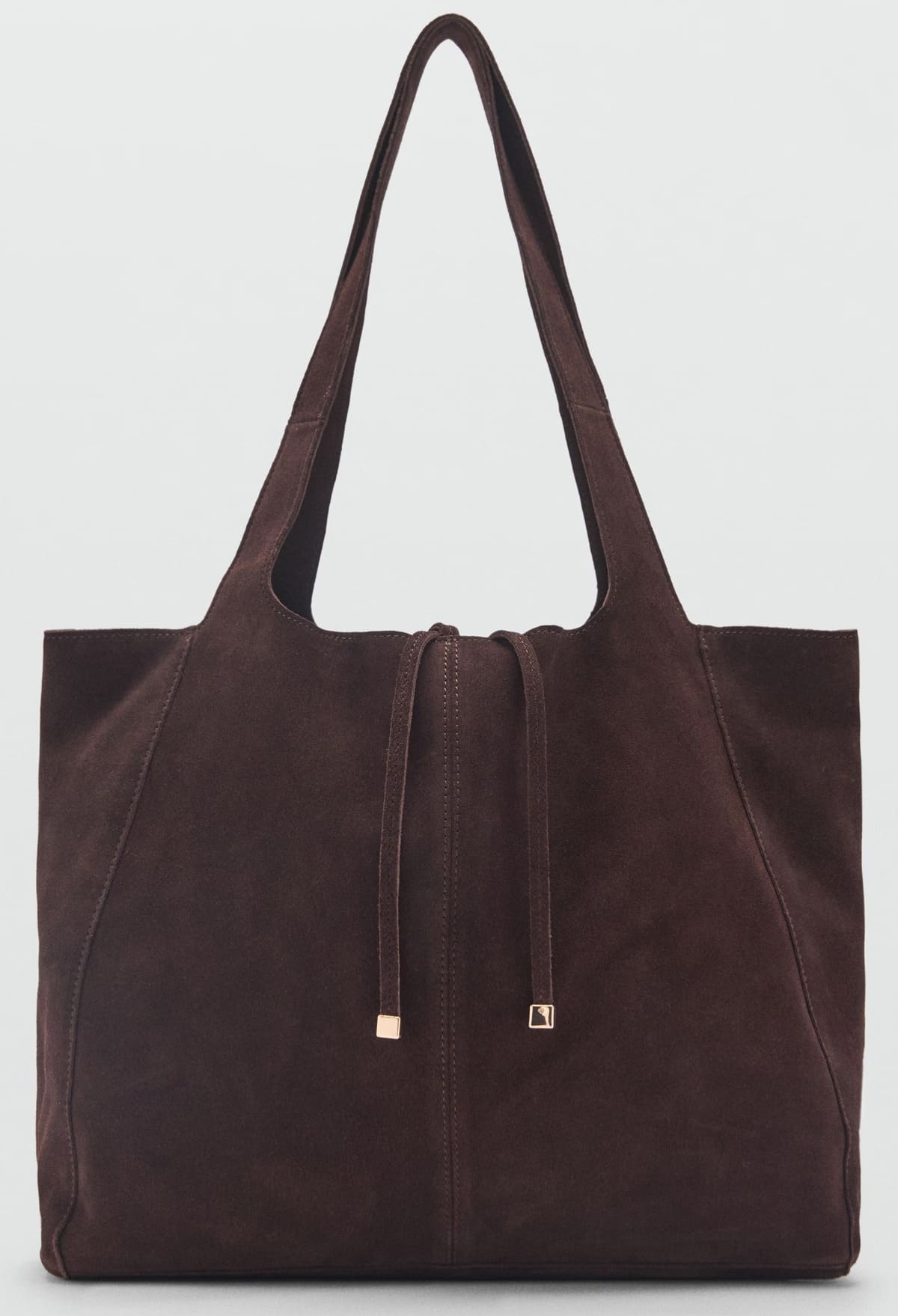 Nuevo bolso shopper serraje en color marrón chocolate de Mango