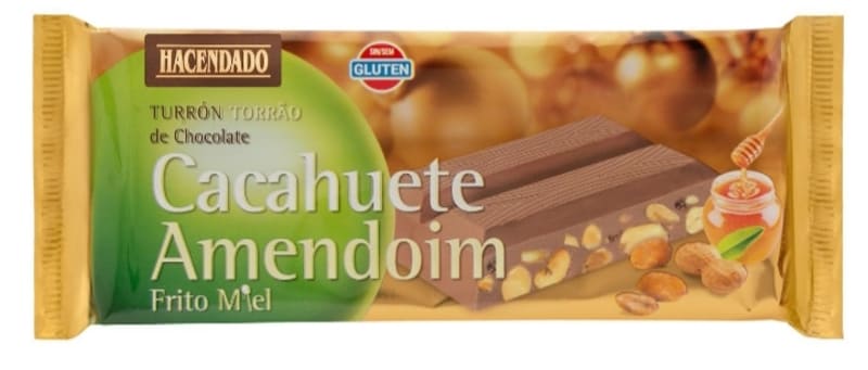 Turrón de chocolate y cacahuete frito con miel