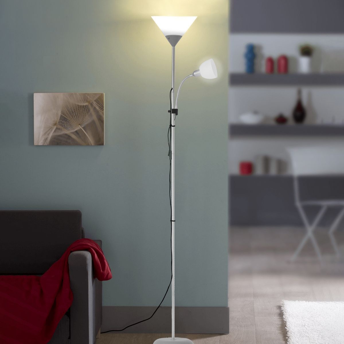 Lámpara de pie con luz de lectura Basic de Leroy Merlin