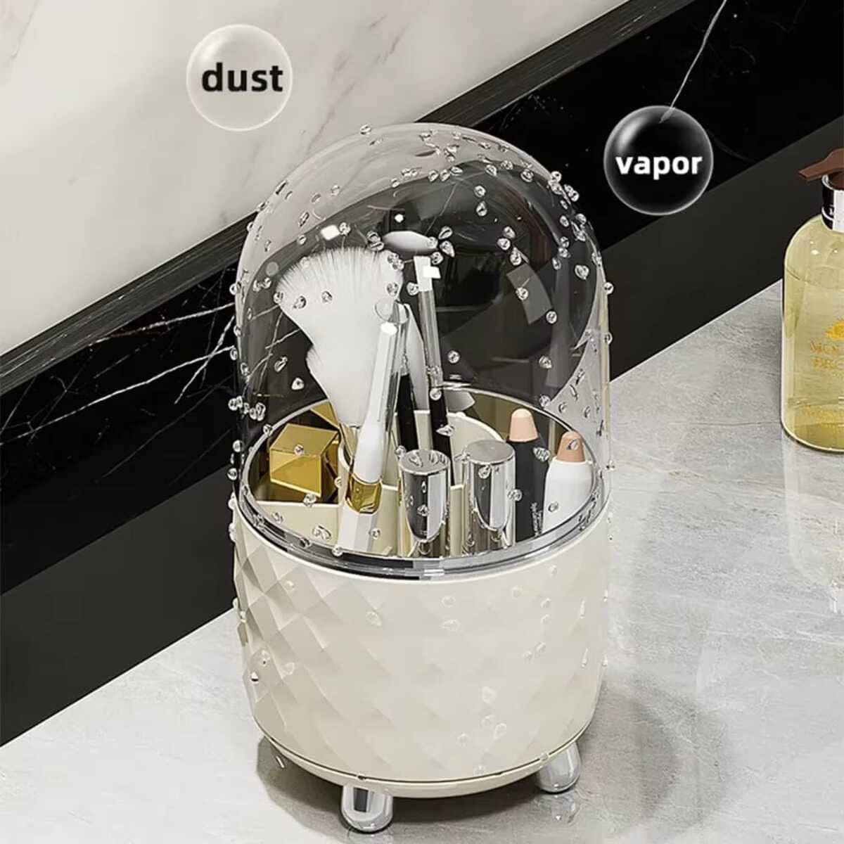 Organizador de brochas de maquillaje giratorio con tapa