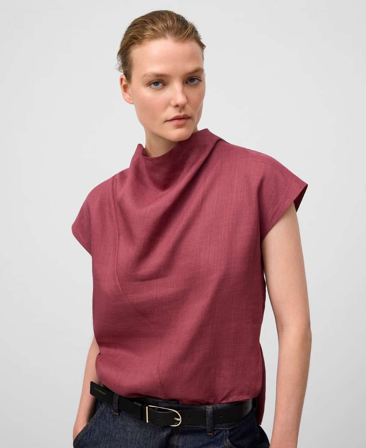 Adolfo Dominguez Top de mujer drapeado de ramio en El Corte Inglés