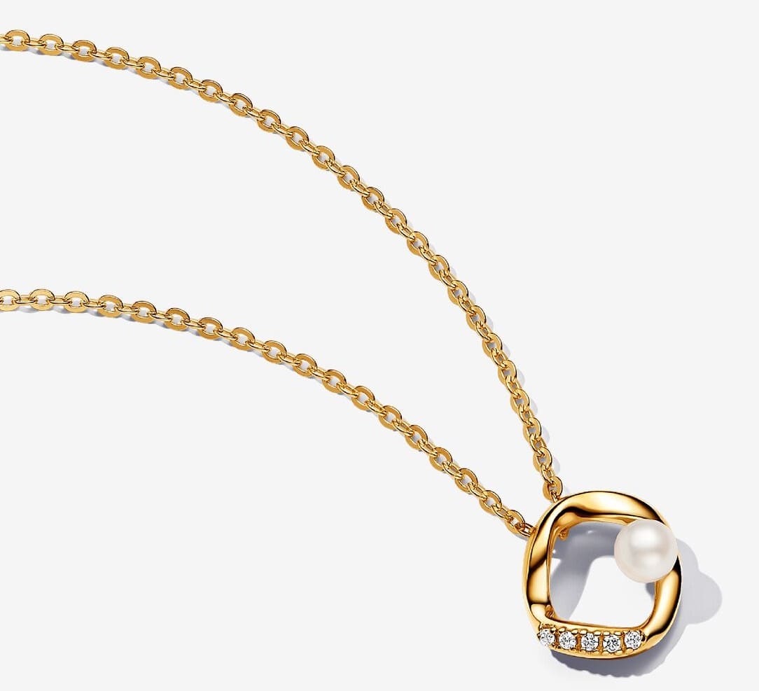 Conjunto de Regalo Collar y Anillo Círculo en Pavé Forma Orgánica y Perla Cultivada de Agua Dulce Tratada de Pandora