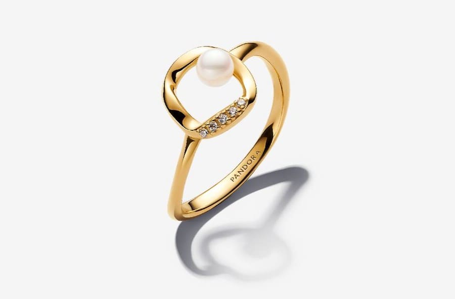 Conjunto de Regalo Collar y Anillo Círculo en Pavé Forma Orgánica y Perla Cultivada de Agua Dulce Tratada de Pandora